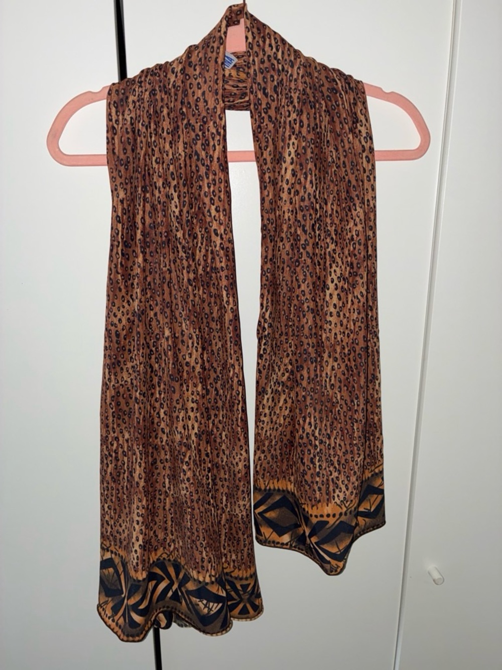 Christina Brown and Black Animal Print Scarf with Geometric Border